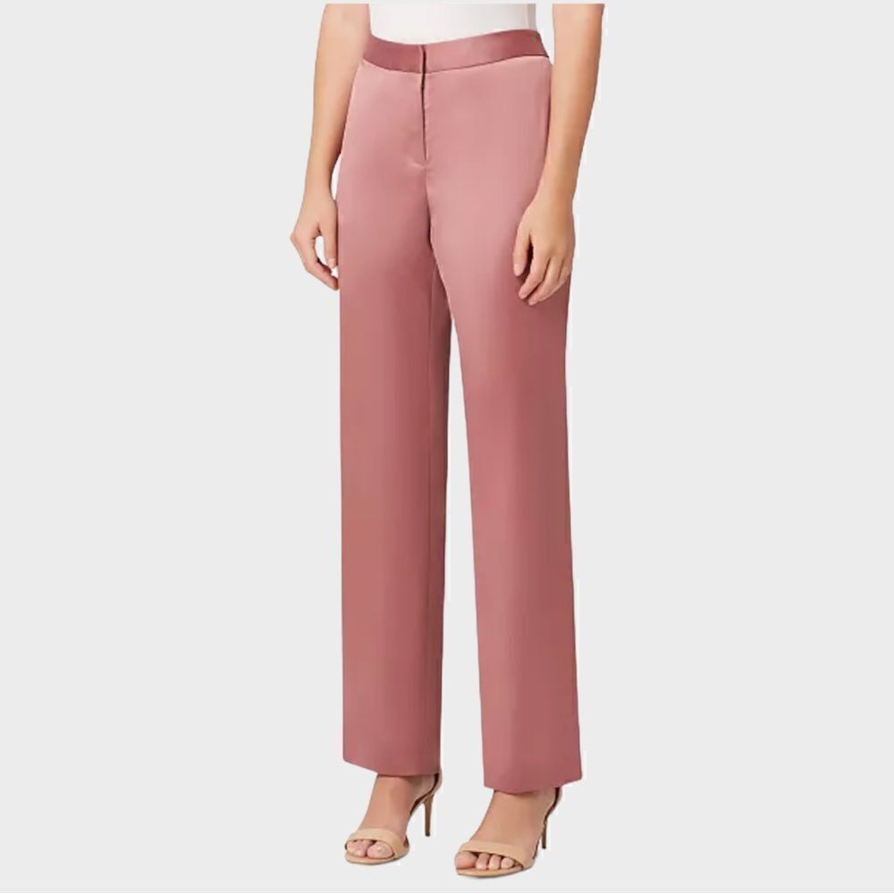 Tahari Arthur S. Levine Satin Straight-Leg Pants, Size 14P Beyond Rose NWOT